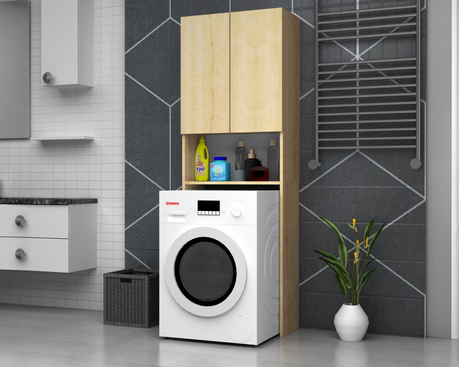 Pesukoneen kaappi Carmen 65x30x190 cm (Uusi )